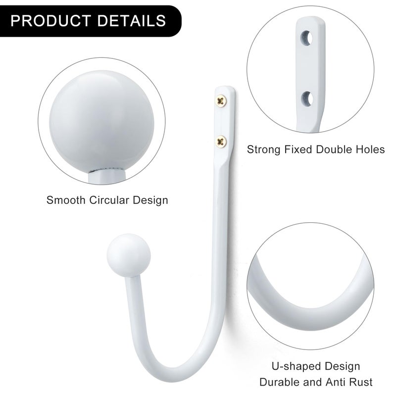 SIXZOONM Set of 2 Curtain Holdbacks, Metal Decorative Drapery Holdback, Wall Mounted Window Drapery Tiebacks for Bedroom, Livingroom, Office Come with Screws (White) - Image 5